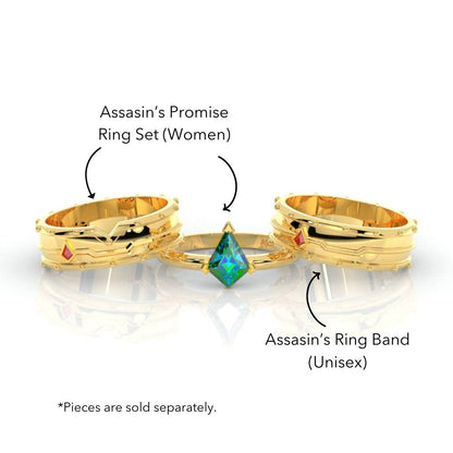Assasin's Promise Ring Set (Women)- 14k Yellow Gold Video Game Inspired Rings