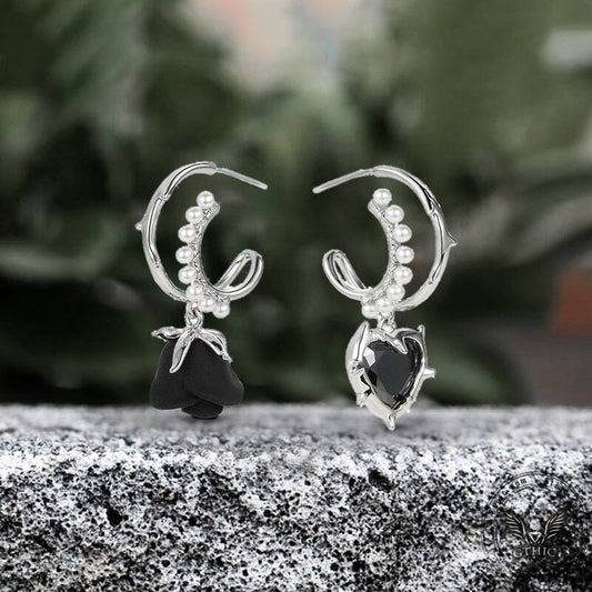 Asymmetric Heart Rose Zircon Stainless Steel Stud Earrings