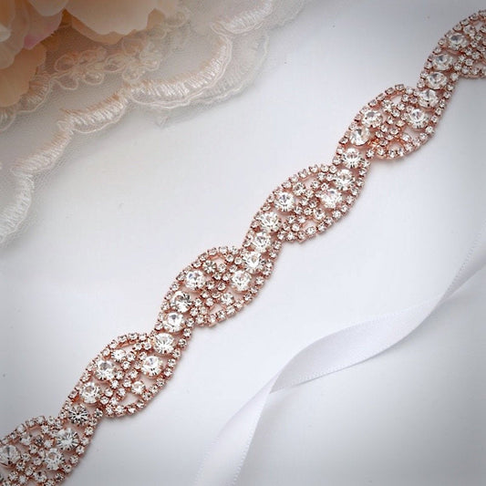 Liza - Rhinestone Bridal Belt/Sash - Available in Rose Gold, Silver and Yellow Gold