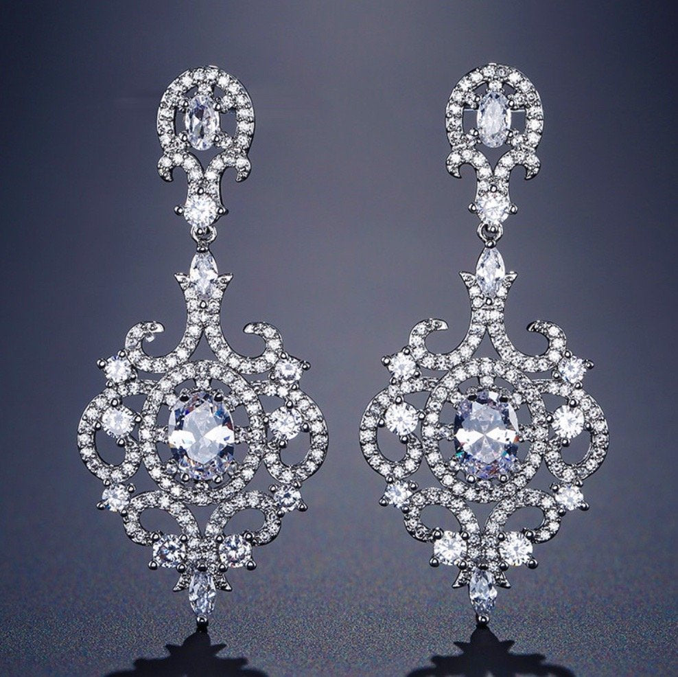 Tiffany - Cubic Zirconia Bridal Earrings - Available in Rose Gold, Silver and Yellow Gold
