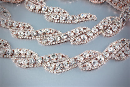 Liza - Rhinestone Bridal Belt/Sash - Available in Rose Gold, Silver and Yellow Gold