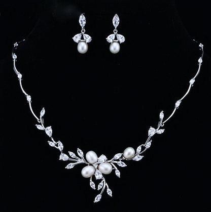 Anna - Freshwater Pearl and Cubic Zirconia Bridal Jewelry Set - Available in Silver, Rose Gold and Yellow Gold