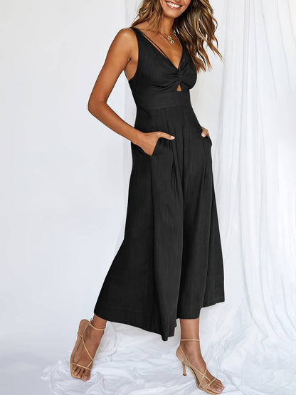 Ladies String Shoulder Overall Sleeveless Jumpsuit 2387