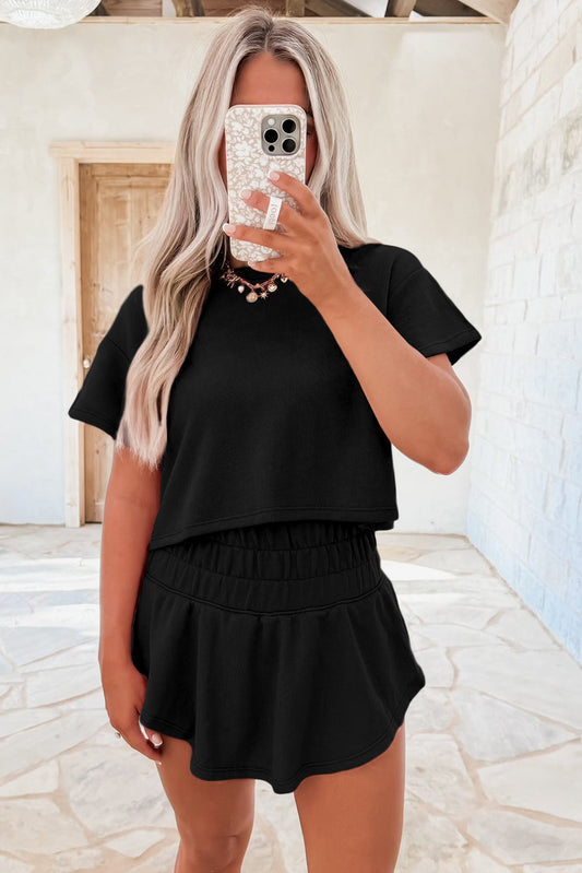 Cropped Tee and Ruffle High Waist Skort Set