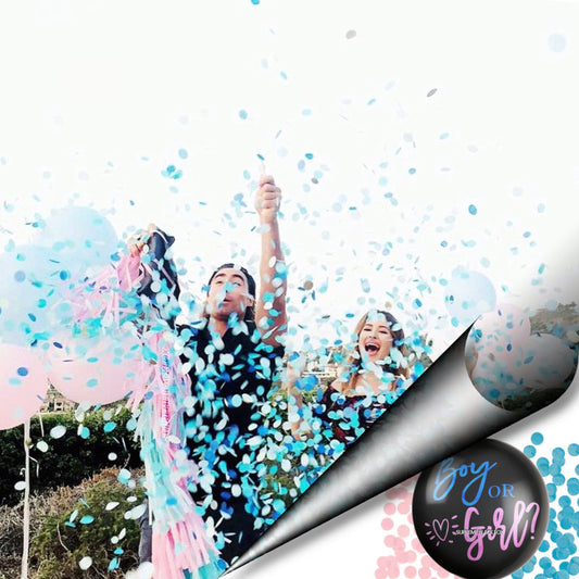 Baby Gender Reveal Confetti Balloon (36 inches) - 36" Big Black Balloons with Pink / Blue Round Confetti Packs Boy Girl - Baby Shower Gender Party Kit