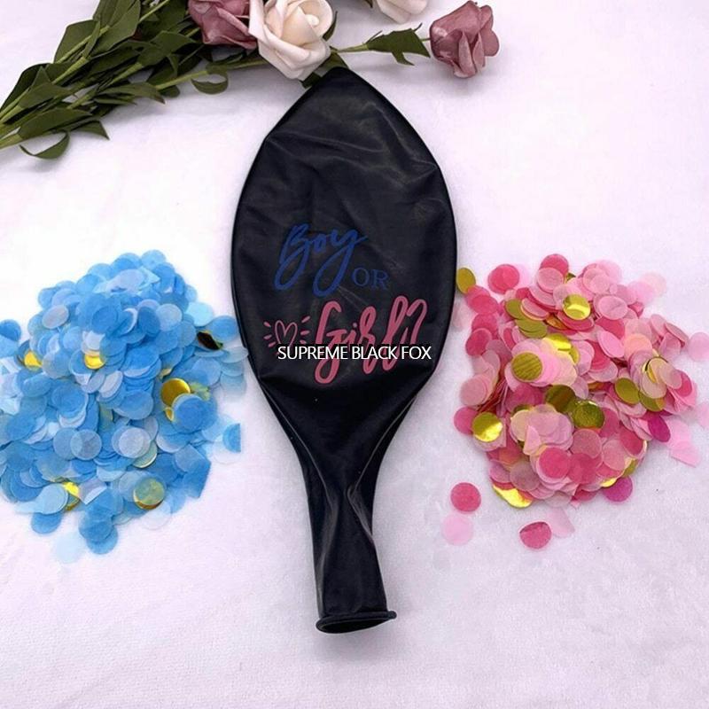Baby Gender Reveal Confetti Balloon (36 inches) - 36" Big Black Balloons with Pink / Blue Round Confetti Packs Boy Girl - Baby Shower Gender Party Kit