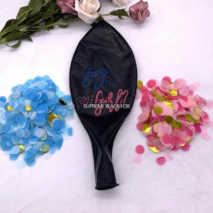 Baby Gender Reveal Confetti Balloon (36 inches) - 36" Big Black Balloons with Pink / Blue Round Confetti Packs Boy Girl - Baby Shower Gender Party Kit