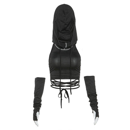 Backless Strappy Hooded Shorts Set