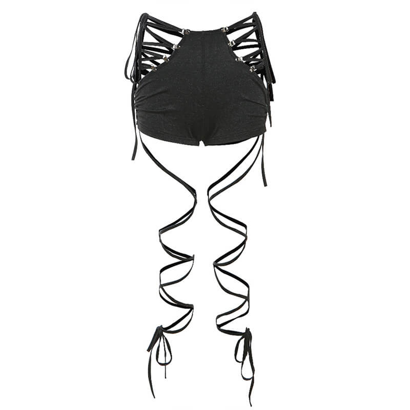 Backless Strappy Hooded Shorts Set
