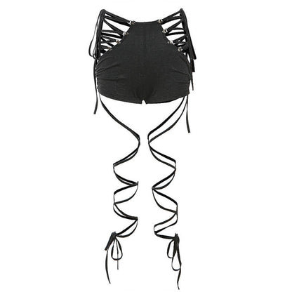 Backless Strappy Hooded Shorts Set