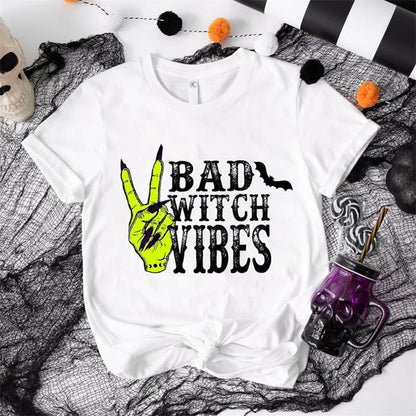 Bad Witch Vibes Round Neck Short Sleeve T-shirt