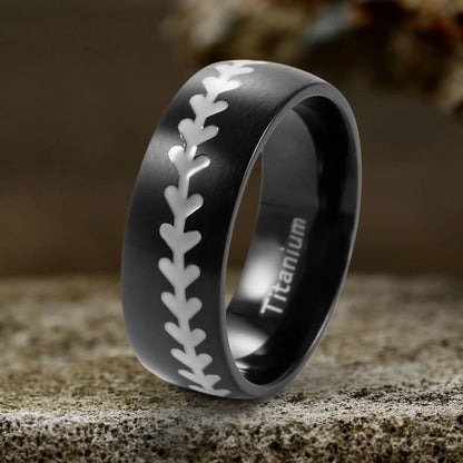 Baseball Pattern Titanium Band Ring