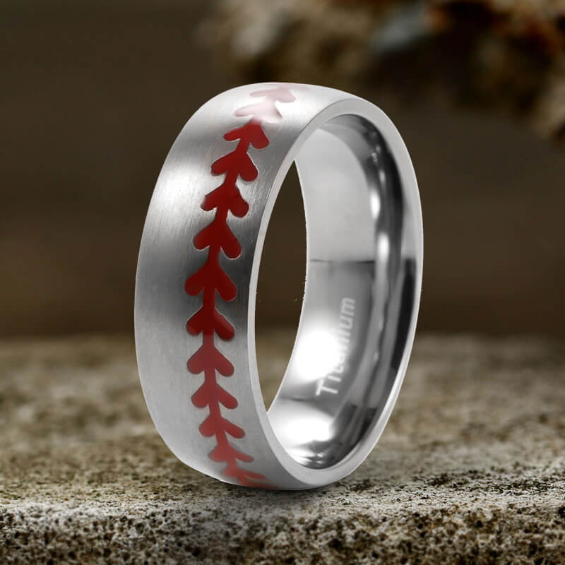 Baseball Pattern Titanium Band Ring