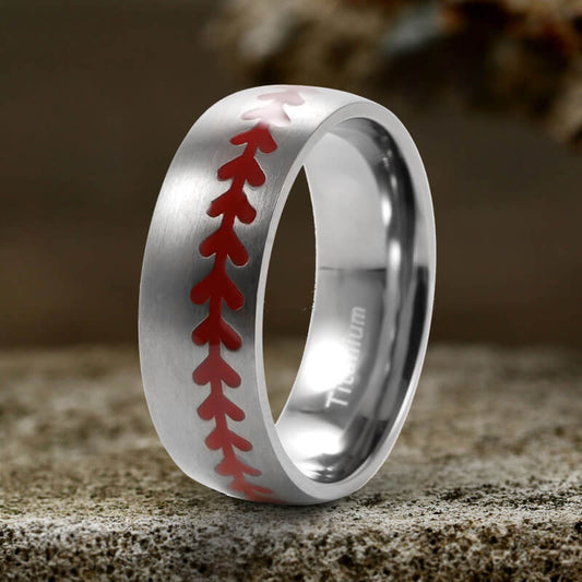 Baseball Pattern Titanium Band Ring