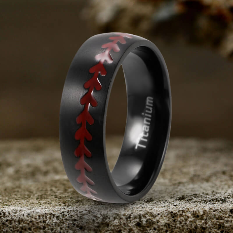 Baseball Pattern Titanium Band Ring