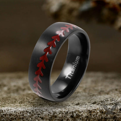 Baseball Pattern Titanium Band Ring