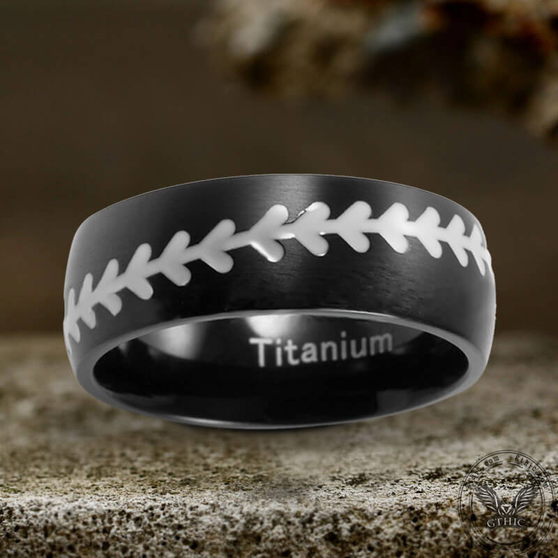 Baseball Pattern Titanium Band Ring