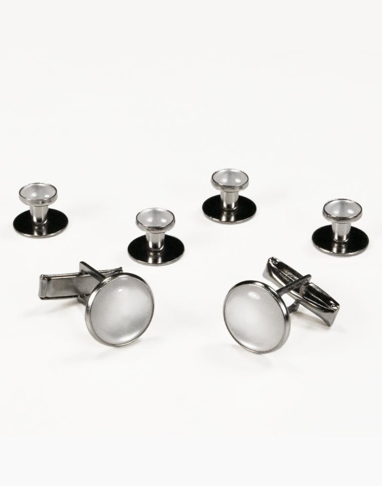 Basic Black with Silver Trim Studs and Cufflinks Set