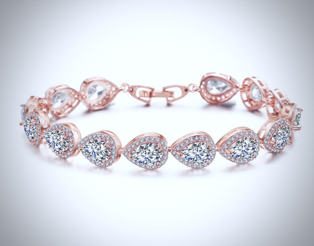 Francesca - Cubic Zirconia Bridal Bracelet - Available in Silver, Rose Gold and Yellow Gold