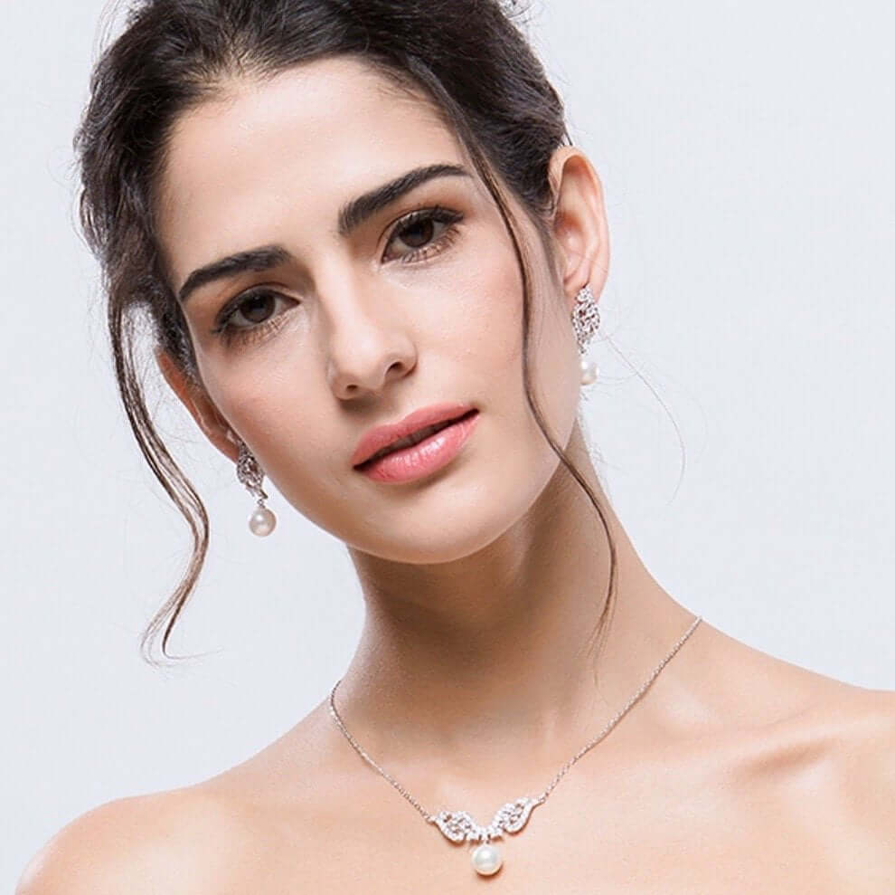 "Adeline" - Pearl and Cubic Zirconia Bridal Jewelry Set