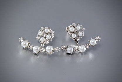 "Kyla" - Pearl and Cubic Zirconia Bridal Earring Jackets