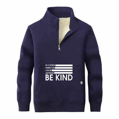 Be Kind American Flag Fleece Stand Collar Zip Sweatshirt