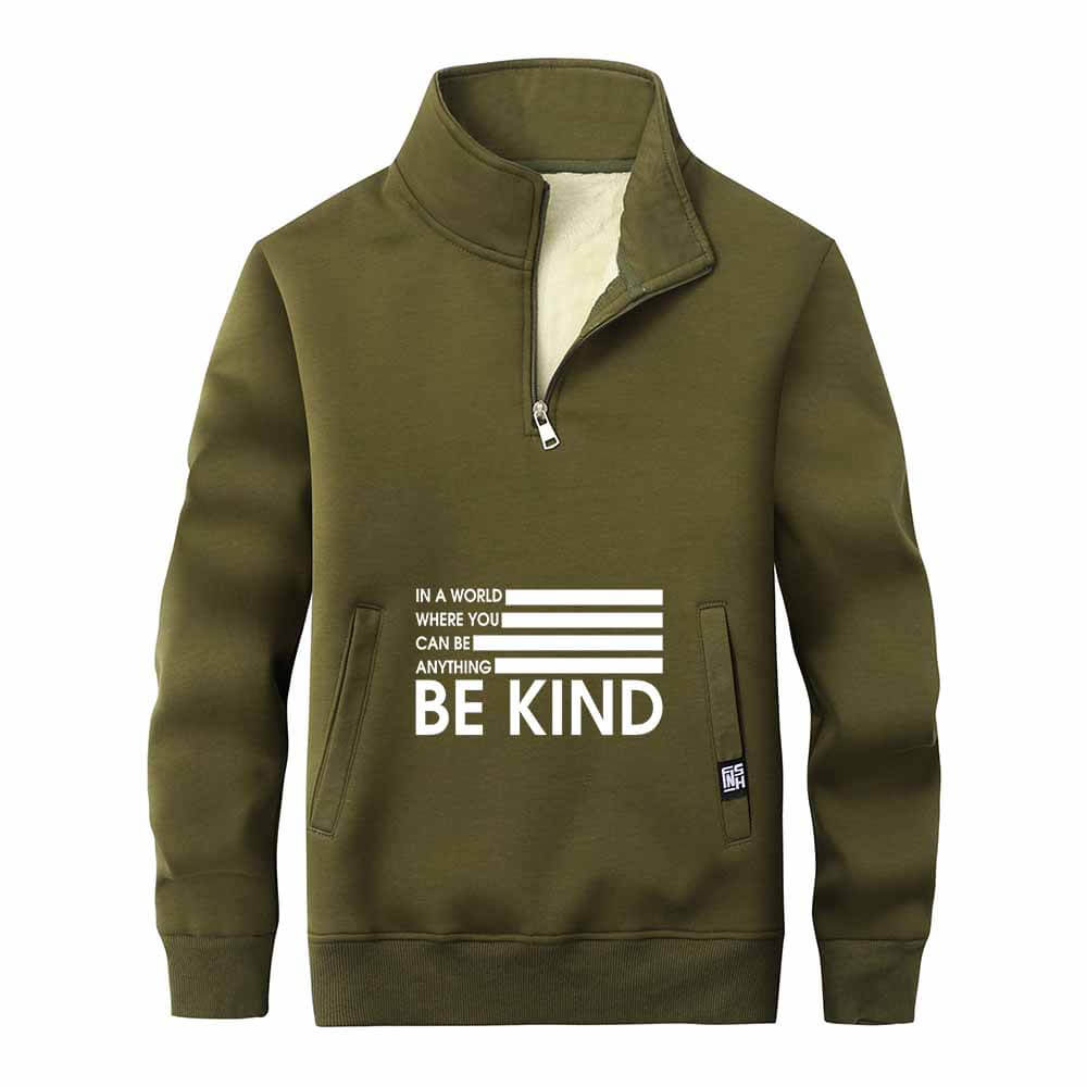 Be Kind American Flag Fleece Stand Collar Zip Sweatshirt