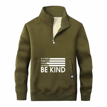 Be Kind American Flag Fleece Stand Collar Zip Sweatshirt