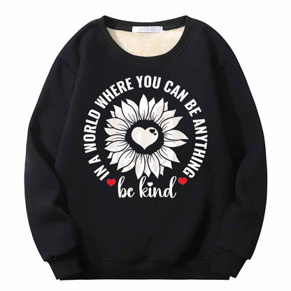 Be Kind Heart Flower Fleece Crew Collar Sweatshirt
