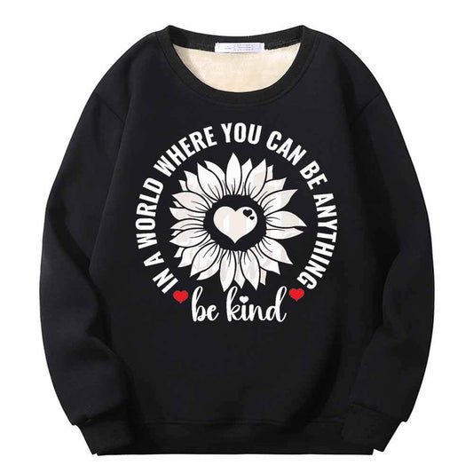 Be Kind Heart Flower Fleece Crew Collar Sweatshirt