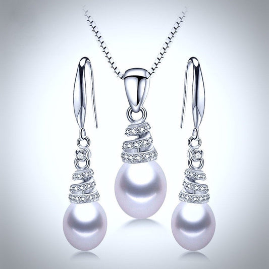 "Milena" - Freshwater Pearl and Sterling Silver Bridal Necklace and Earrings Set