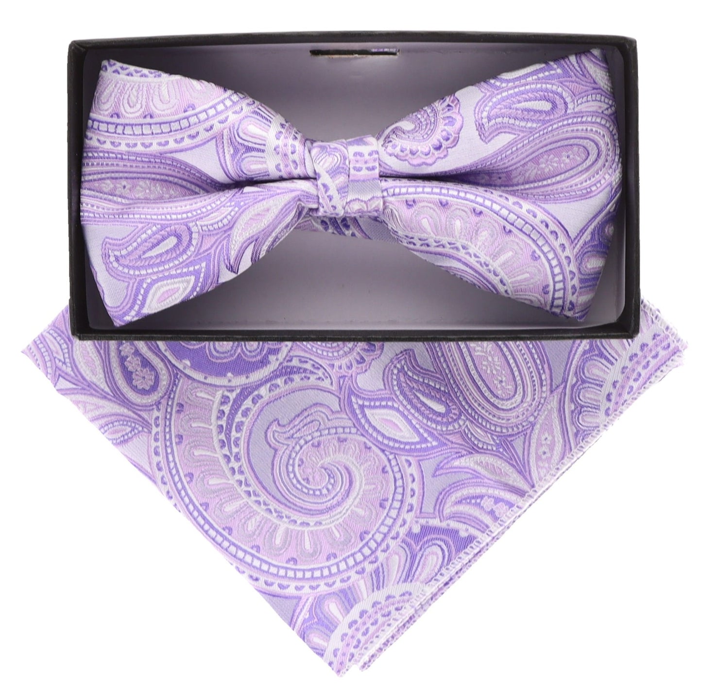 Vittorio Farina Men's Paisley Design Satin Bow Tie & Pocket Square in Gift Box