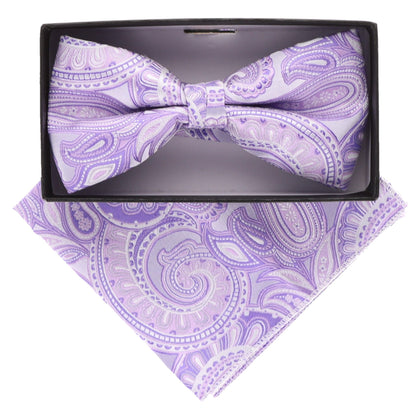 Vittorio Farina Men's Paisley Design Satin Bow Tie & Pocket Square in Gift Box