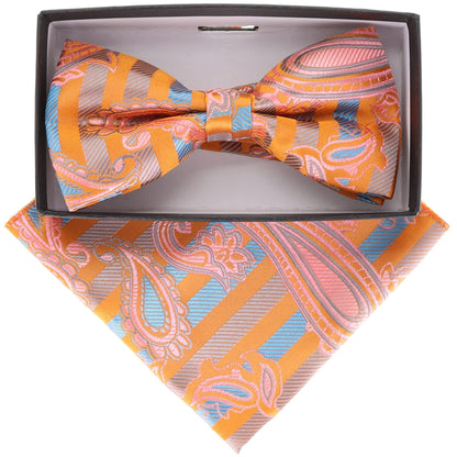 Vittorio Farina Men's Paisley Design Satin Bow Tie & Pocket Square in Gift Box