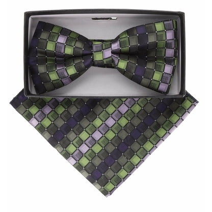 Vittorio Farina Men's Geometric Design Satin Bow Tie & Pocket Square in Gift Box