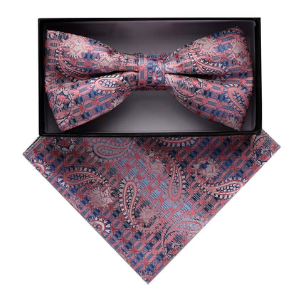 Vittorio Farina Men's Paisley Design Satin Bow Tie & Pocket Square in Gift Box