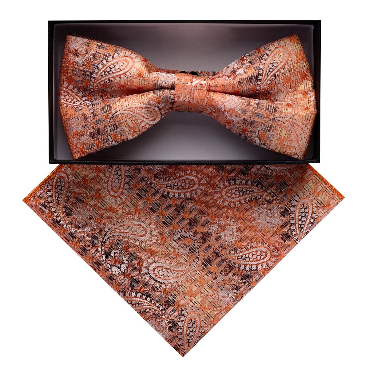 Vittorio Farina Men's Paisley Design Satin Bow Tie & Pocket Square in Gift Box