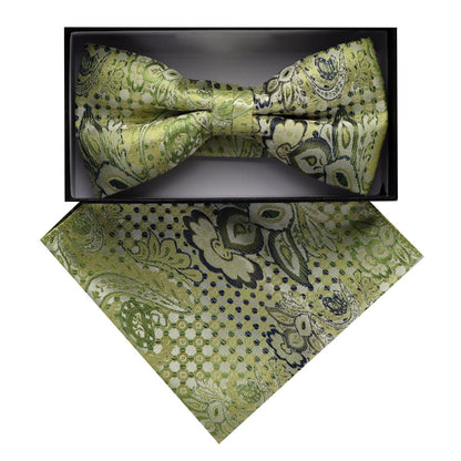 Vittorio Farina Men's Paisley Design Satin Bow Tie & Pocket Square in Gift Box