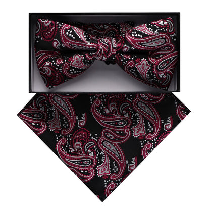 Vittorio Farina Men's Paisley Design Satin Bow Tie & Pocket Square in Gift Box