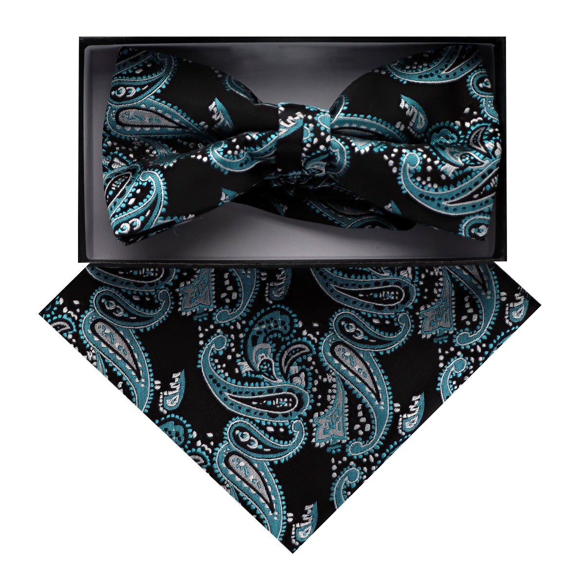 Vittorio Farina Men's Paisley Design Satin Bow Tie & Pocket Square in Gift Box