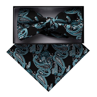 Vittorio Farina Men's Paisley Design Satin Bow Tie & Pocket Square in Gift Box