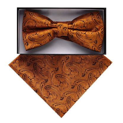 Vittorio Farina Men's Paisley Design Satin Bow Tie & Pocket Square in Gift Box