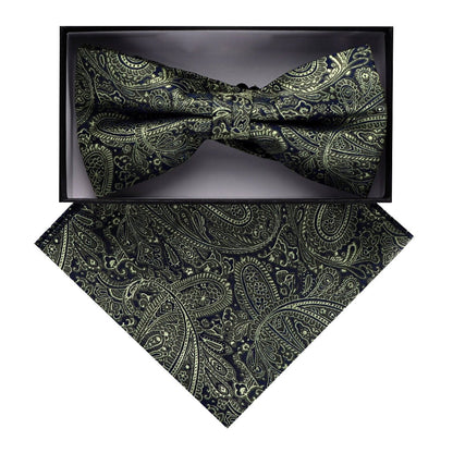 Vittorio Farina Men's Paisley Design Satin Bow Tie & Pocket Square in Gift Box