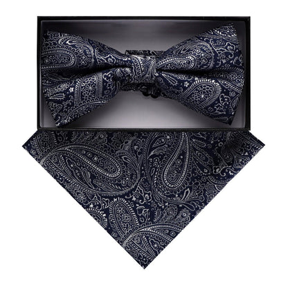 Vittorio Farina Men's Paisley Design Satin Bow Tie & Pocket Square in Gift Box