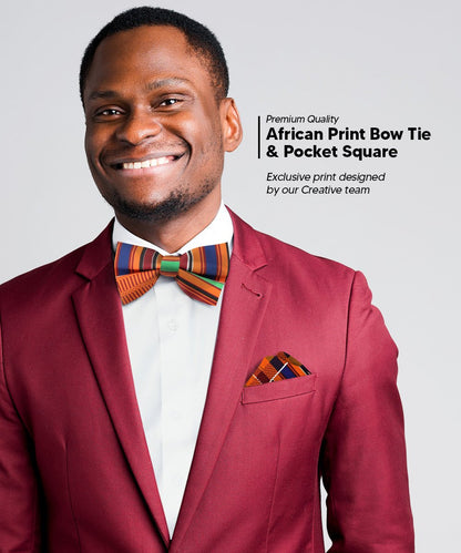 Vittorio Farina Men's Kente Satin Bow Tie & Pocket Square in Gift Box