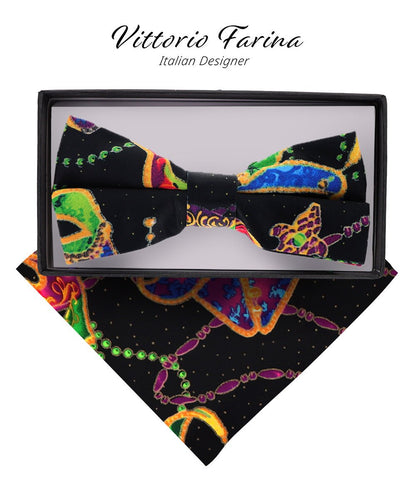 Vittorio Farina Men's Mardi Gras Satin Bow Tie & Pocket Square in Gift Box