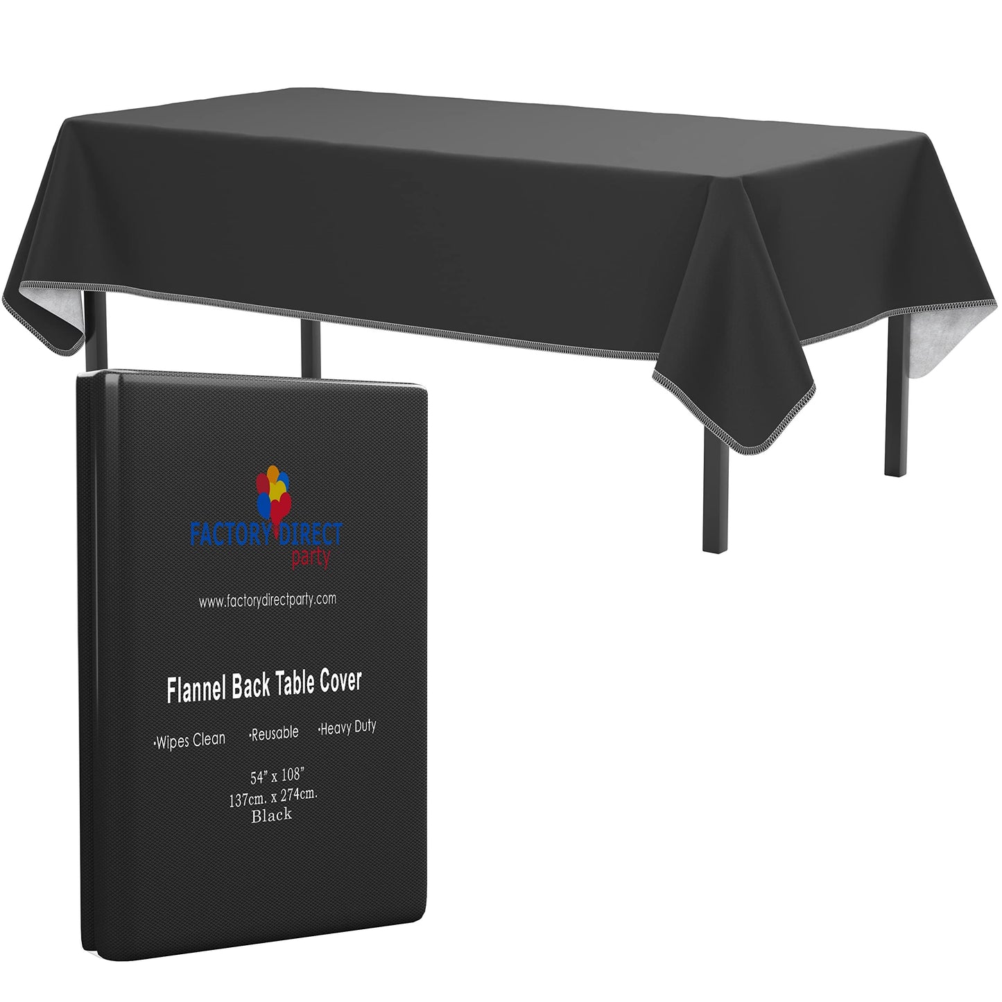Black Flannel Backed Plastic Table Cover 54 In. x 108 In.