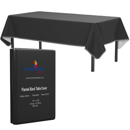 Black Flannel Backed Plastic Table Cover 54 In. x 108 In.