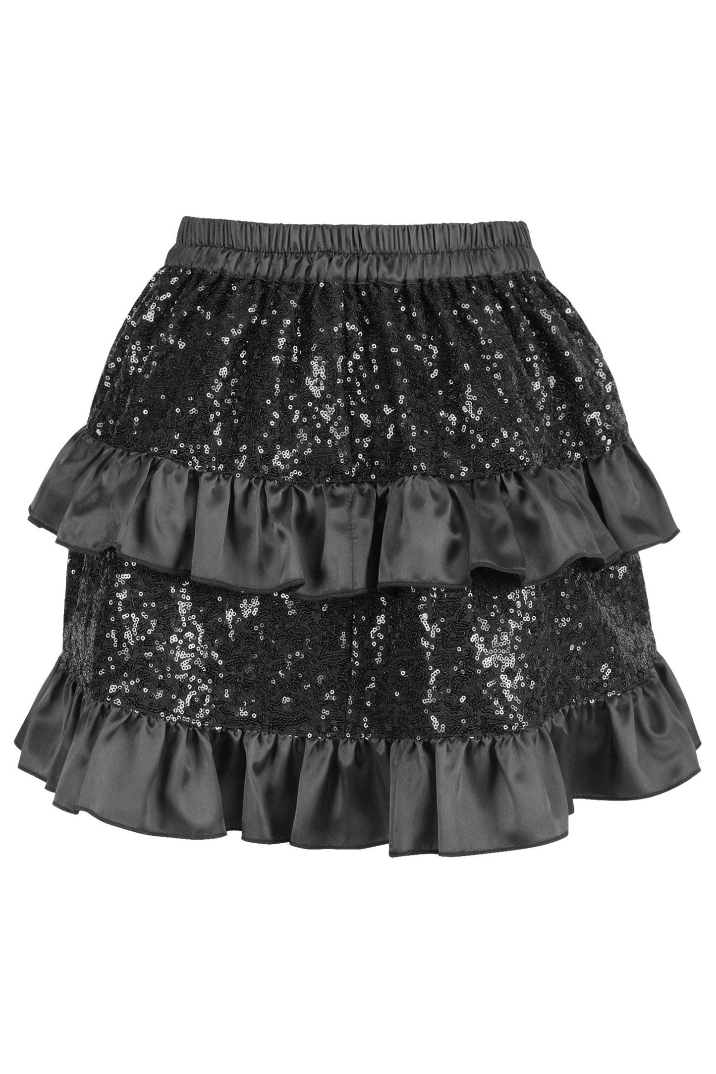 Black Sequin Ruched Bustle Skirt
