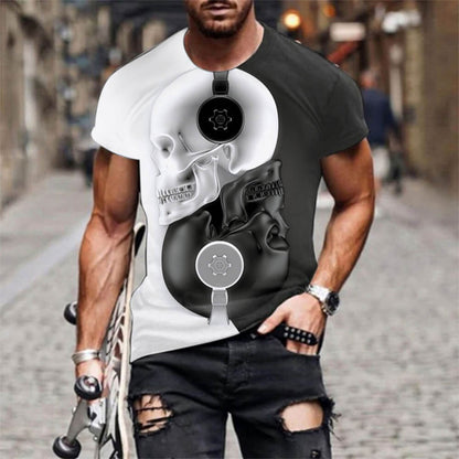 Black And White Trendy Skulls Polyester T-shirt